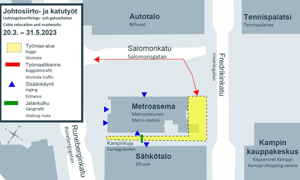 Katu- ja korjaustöitä Kampin metroaseman lippuhallin ympäristössä |  Helsingin kaupunki, kaupunkiympäristön toimiala