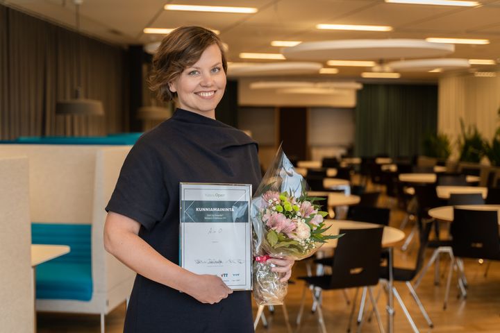 Kunniamaininnan sai espoolainen Air0 Oy ja Hanna Lilja.