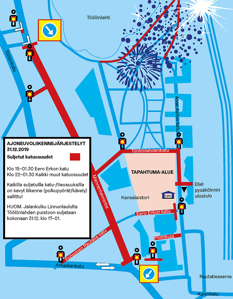 Uudenvuoden vastaanotto Kansalaistorilla muuttaa keskustan  liikennejärjestelyjä  | Helsingin kaupunki, kaupunkiympäristön  toimiala