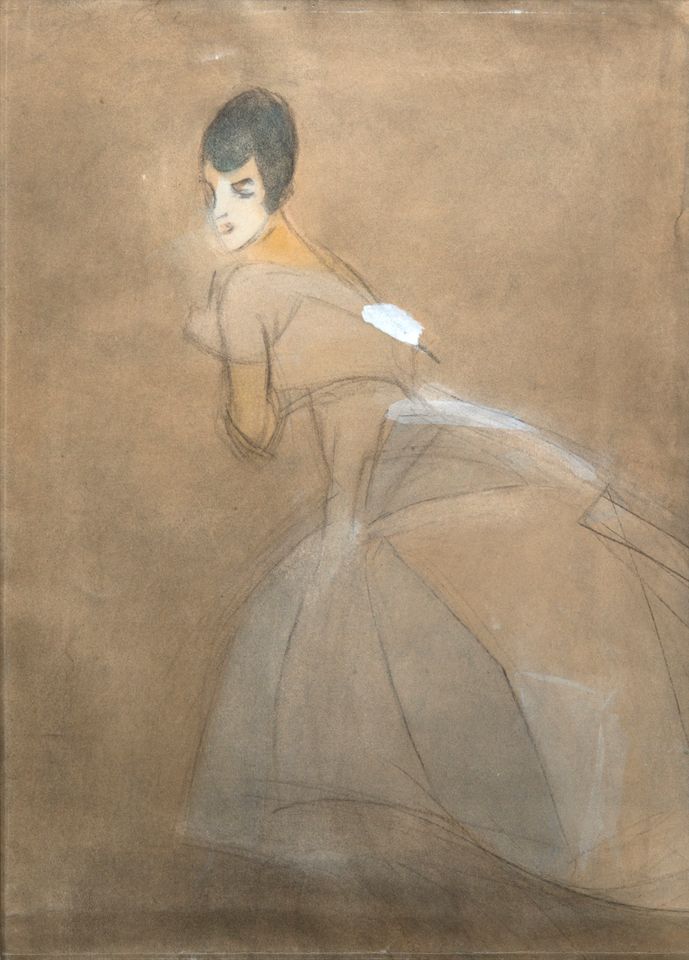 Helene Schjerfbeck: Pakeneva kreivitär, 1917, hiili, vesiväri ja guassi paperille. Villa Gyllenberg/Signe ja Ane Gyllenbergin säätiö. Kuva Matias Uusikylä.