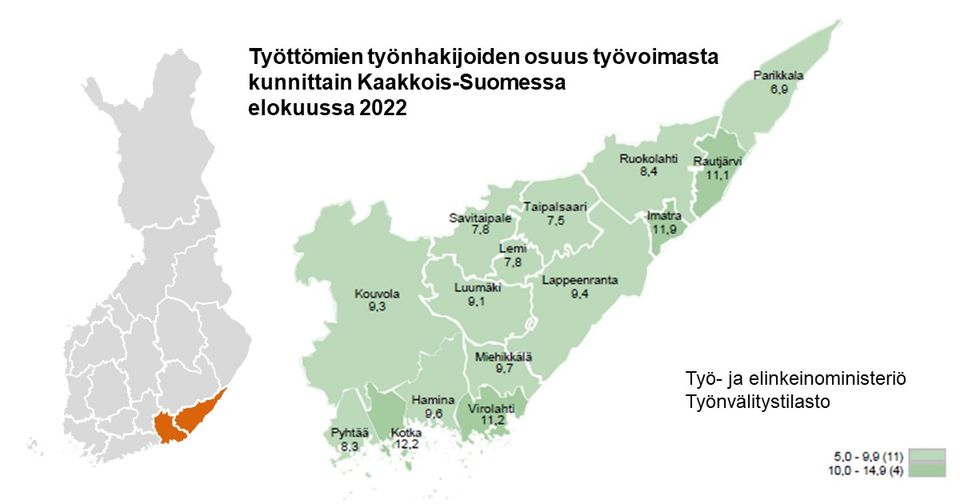 Kaakkois-Suomen työllisyyskatsaus, elokuu 2022 | Kaakkois-Suomen ELY-keskus