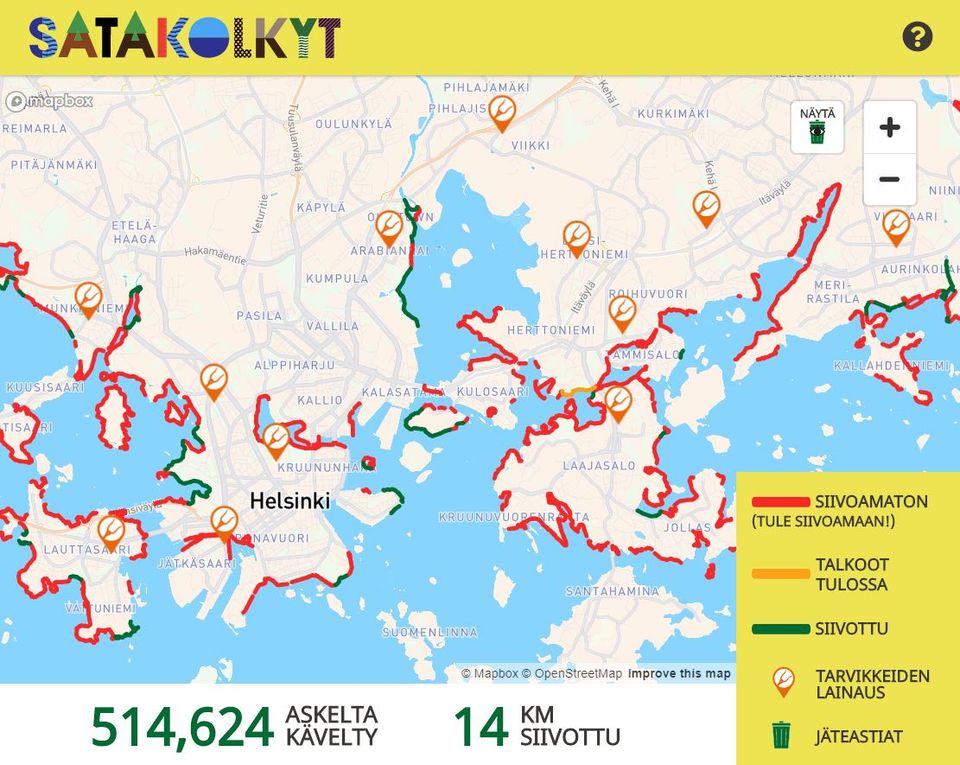 Karttasovellus näyttää, miten Helsingin rantaviiva puhdistuu roskista  talkoovoimin | Helsingin kaupunki, kulttuurin ja vapaa-ajan toimiala
