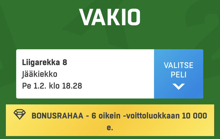 Liigarekka jyrää uudeksi perjantain kuuden kohteen Vakioksi | Veikkaus Oy