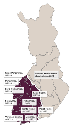 3G-verkon sulkemisen aikataulu DNA:n verkossa vuosina 2023–2024. Kuva: DNA