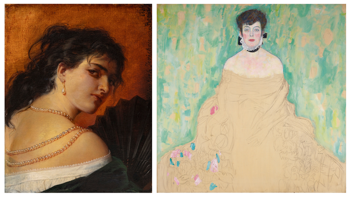 Elisabeth Jerichau-Baumann: Kvinnohuvud (1874). Göteborgs konstmuseum. Foto: Göteborgs konstmuseum, Hossein Sehatlou I Gustav Klimt: Amalie Zuckerkandl (1917/1918). 1988 Widmung Vita & Gustav Künstler, Belvedere, Wien. Foto: Johannes Stoll / Belvedere, Vienna.