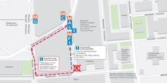 Karttakuva reiteistä Helsingin yliopiston metroasemalle.