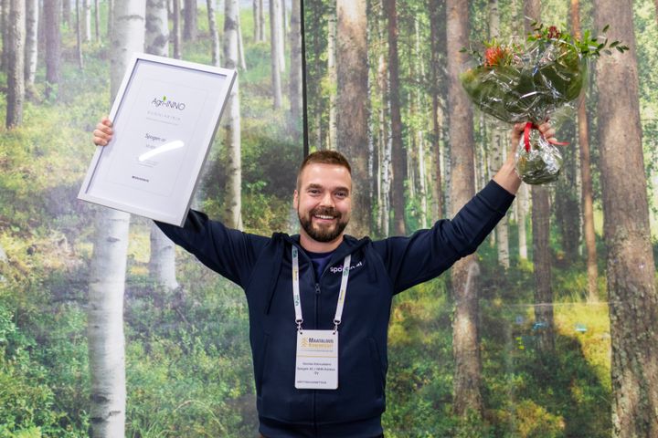 Agri-INNO 2024 -voiton vei Spogen.ai ja tuulettamassa Joona Koivuniemi.