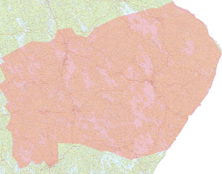 Kuvassa vaaleanpunaisella värjätty alue, jolta 3G-verkko sammutetaan elokuussa, viikoilla 31–34.