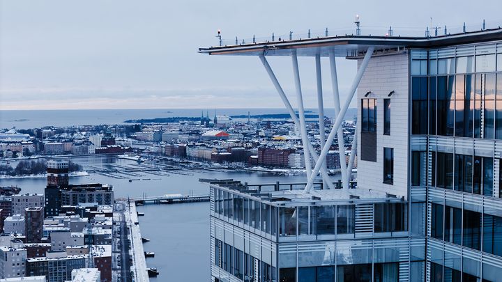 Näkymä merelle Helsingin Kalasataman tornien tasolta.