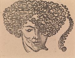 Medusa with stylized curly hair.