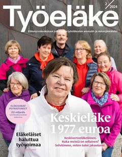 Työeläke-lehden kansikuvassa esitetty lehden nimi ja ryhmä eläkeläisiä