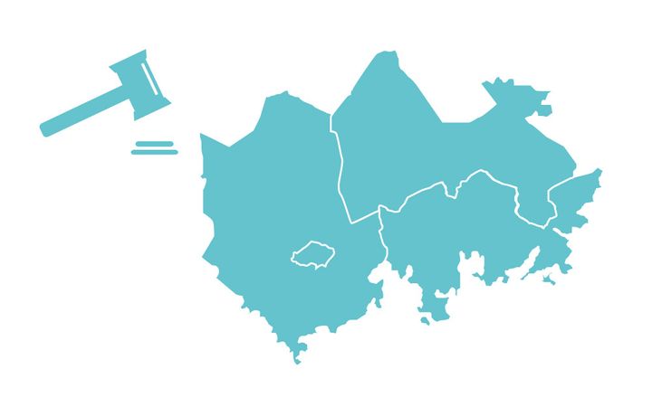 Graafinen kuva alueesta ja nuija osoittamaan päätöksentekoa