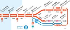 Karttakuvassa kuvataan metron ja bussilinjojen reittejä poikkeusten aikana