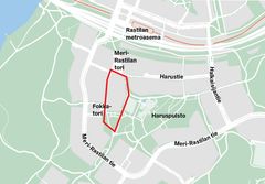 Kilpailualue kartalla. Kuva: Helsingin kaupunki