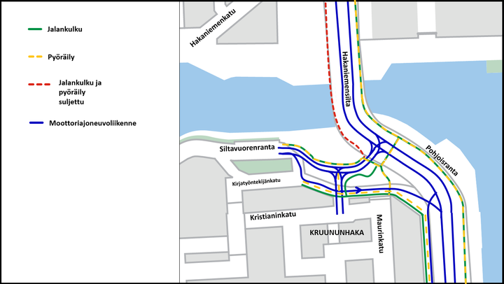 Uusi liittymä Hakaniemensillan eteläpäästä Siltavuorenrantaan avataan liikenteelle 25.11.2024.