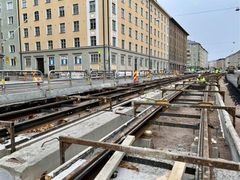 Installation of tram rails in November.