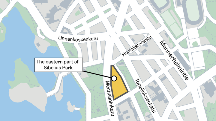 A map showing the eastern part of Sibelius park