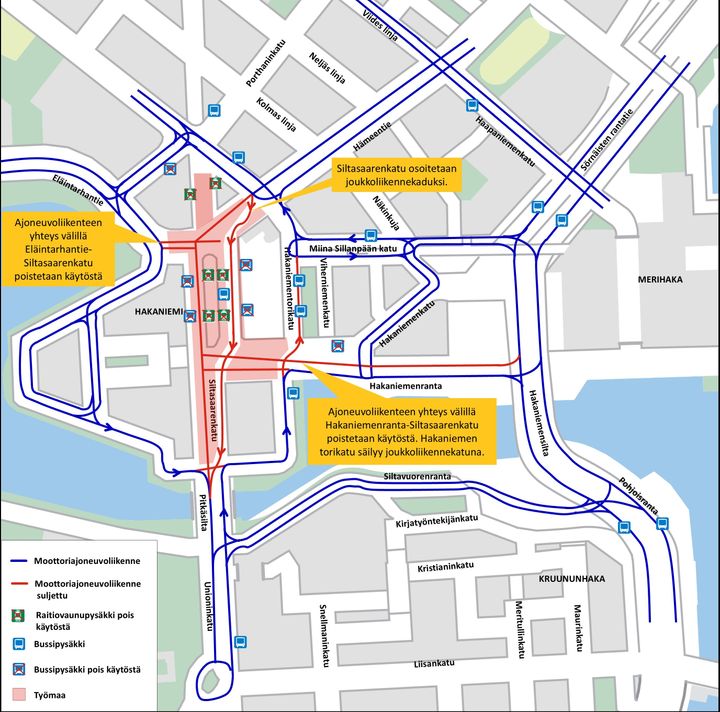 3. maaliskuuta alkava Siltasaarenkadun ratikkakatko vaikuttaa myös moottoriajoneuvoliikenteeseen.