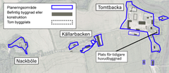 Tomtbacka, Källarbacken och Nackböle gårdar på kartan.