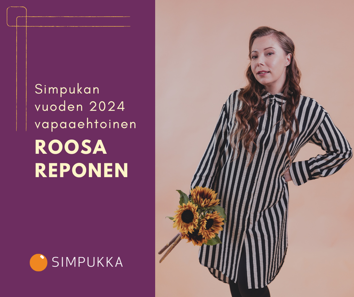 Lapsettomien yhdistys Simpukka ry valitsi Roosa Reposen Simpukan vuoden 2024 vapaaehtoiseksi.