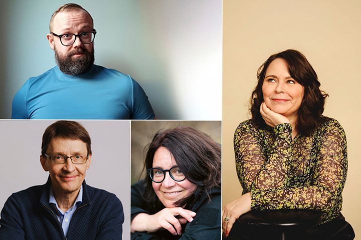 Runeberg-ehdokkaat Mikko Malila, Markus Nummi, Saila Susiluoto, Elina Viinamäki.