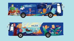 Utseende på den nya bokbussen Hilda.