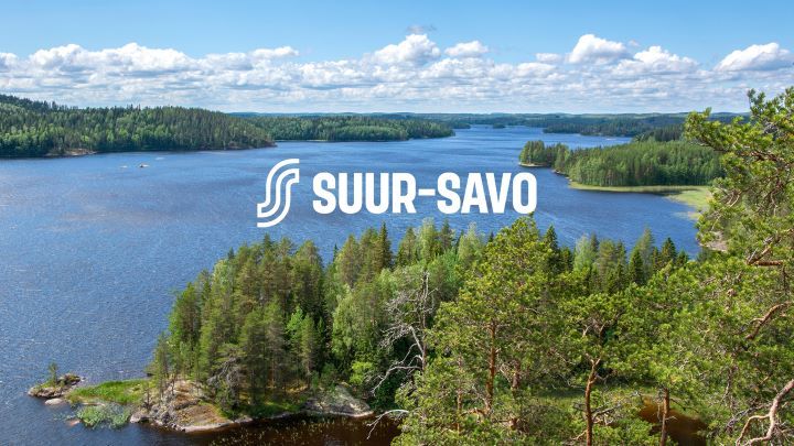 Maisemakuva järvestä ja metsistä Suur-Savossa.