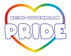 Värikäs sydän, jonka keskellä lukee Keski-Uudenmaan Pride.