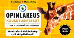 Opinlakeus ❤️ Meirän Rekry. Opinlakeus koulutusmessu 15.-16.1.2025 Seinäjoki Areenassa. Yhteistyössä Meirän Rekry nyt kaksipäiväisenä! Vapaa pääsy.