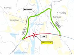 Kiertotiekartta Jokirannan siltatyömaan ajalla