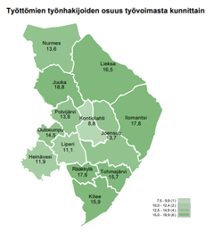 Työttömät työnhakijat kunnittain, Pohjois-Karjala, huhtikuu 2024.