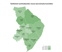 Työttömät työnhakijat kunnittain, Pohjois-Karjala, syyskuu 2024.