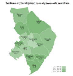 Työttömät työnhakijat kunnittain, Pohjois-Karjala, lokakuu 2024.