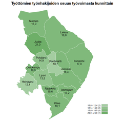 Työttömät työnhakijat kunnittain, Pohjois-Karjala, joulukuu 2024.