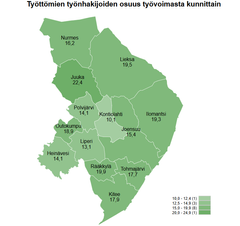 Työttömät työnhakijat kunnittain, Pohjois-Karjala, tammikuu 2025.