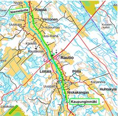 Suunnittelualueen kartta Niemeläntie-Kaupunginmäki.