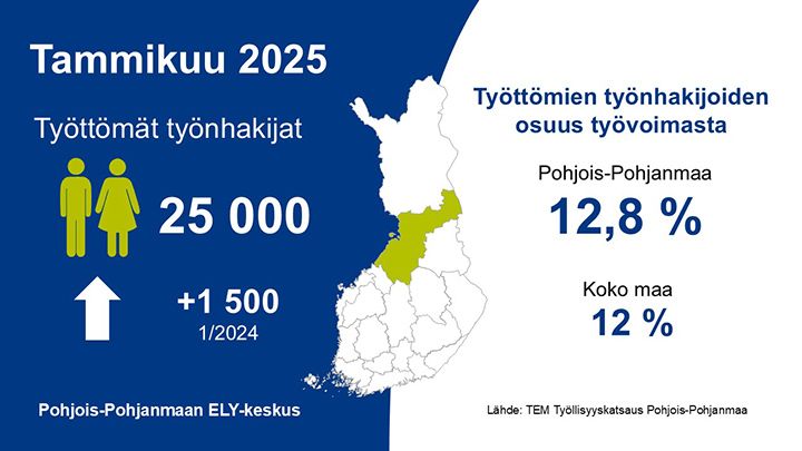 Tietoja Pohjois-Pohjanmaan työllisyydestä tammikuu 2025.