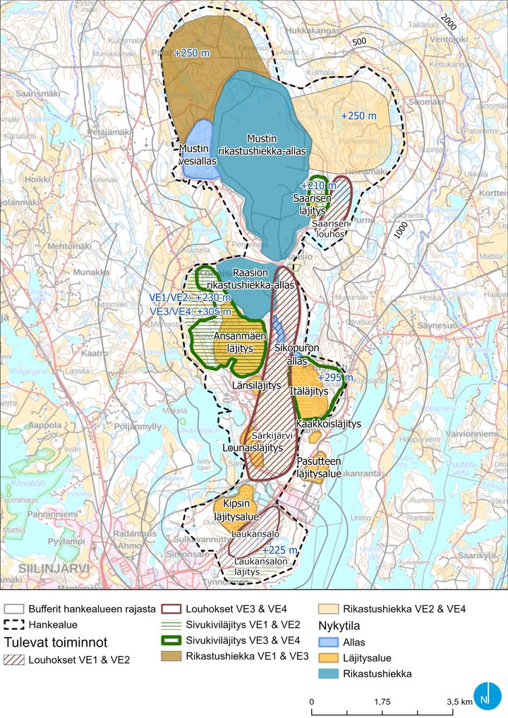 Kuva: Hankkeen toteutusvaihtoehdot (VE1-VE4) kartalla.