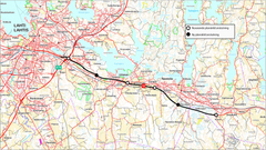 Karta som visar ett planeringsområde med markerade rutter och anslutningspunkter.