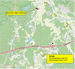 Karta som visar broarbete och omväg mellan Immersby och Västerskog.