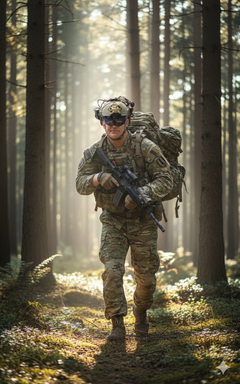 Älykäs teknologia voidaan sovittaa mihin tahansa Nato-standardin mukaiseen kypärään. Kuvan muokkauksessa on käytetty tekoälyä.