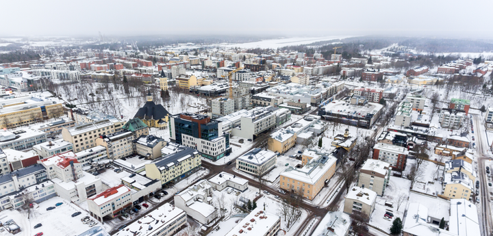 Talvinen ilmakuva Lappeenrannasta