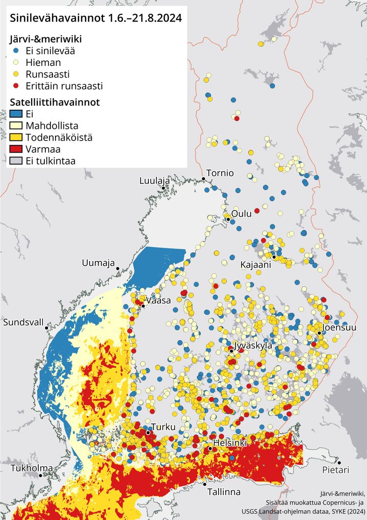 Kartta%20Suomen%20sinilev%E4tilanteesta.%20Kuvassa%20n%E4kyy%20sinilev%E4havaintoja%20ja%20merialueiden%20sinilev%E4tilanne%20kes%E4-elokuulta%202024.%20Karttaa%20tulkitaan%20J%E4rvi-meriwikin%20ja%20satelliittihavaintojen%20perusteella.%20Sinilev%E4havainnot%20esitetty%20v%E4rikoodein%3A%20ei%20lev%E4%E4%2C%20mahdollisesti%2C%20todenn%E4k%F6ist%E4%2C%20varmaa%20ja%20ei%20tulkintaa.%20Kartasta%20n%E4kyy%20sinilev%E4n%20esiintyminen%20paikallisesti%20ja%20avomerell%E4.