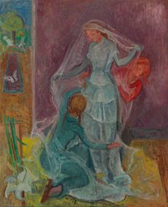 Jacques Lestrille (1904–1985), Morsiuspuku, 1945, öljy kankaalle, 100 x 81,2 cm, HAM Helsingin taidemuseo, Leonard ja Katarina Bäcksbackan kokoelma. Valokuva: Sonja Hyytiäinen / HAM.