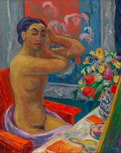 Hjalmar Hagelstam (1899–1941), Moumoune peilin ääressä, 1938, öljy kankaalle, 92 x 74 cm, HAM Helsingin taidemuseo, Leonard ja Katarina Bäcksbackan kokoelma. Valokuva: Sonja Hyytiäinen / HAM.