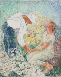 Birger Carlstedt (1907–1975), Kukkia poimiva mies ja nainen, ajoittamaton, öljy kankaalle, 81 x 65 cm, Amos Andersonin rahasto, Amos Rex. Valokuva: Stella Ojala / Amos Andersonin rahasto.