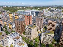 Helsingin Resiina, aluevisualisointi. Resiina on kuvassa vaalea rakennus keskimmäisenä