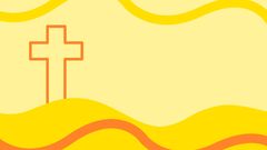 En illustration med gula färgfält och ett kors också det i gult.