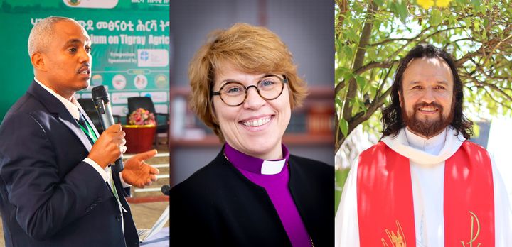 Kolme henkilöä, nimet kuvatekstissä.