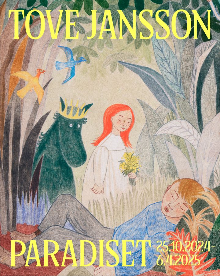 Tove Jansson - Paradiset 25.10.2024–6.4.2025. HAM Helsingfors konstmuseum. På bilden en detalj från Janssons verk Fågel blå, 1953. © Tove Janssons dödsbo. Foto: HAM / Maija Toivanen.